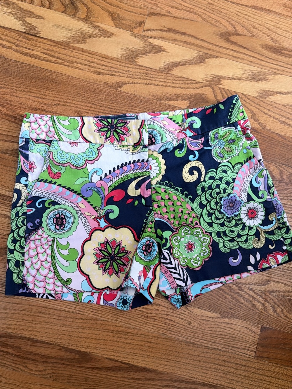 Melly M Paisley Floral Print Shorts in Navy, Green & Pink